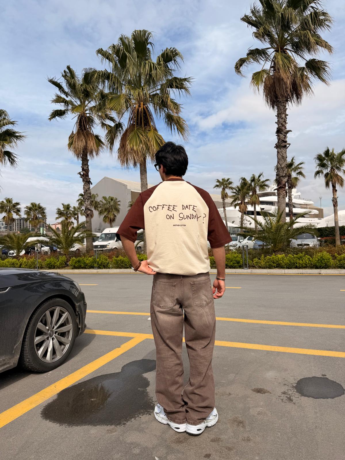 Coffee Date Raglan Sleeve Beige T-Shirt