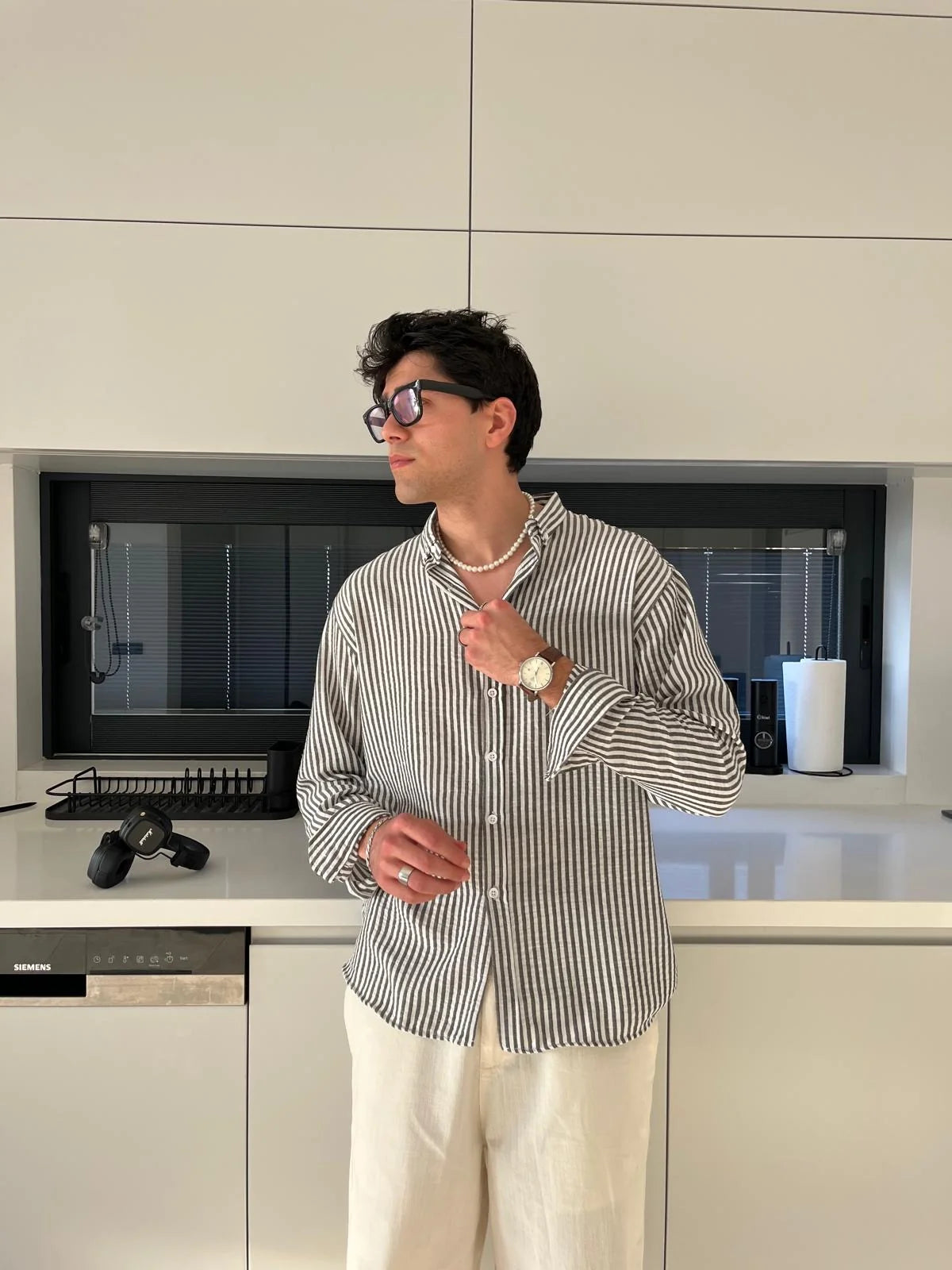 Black Striped Linen Shirt