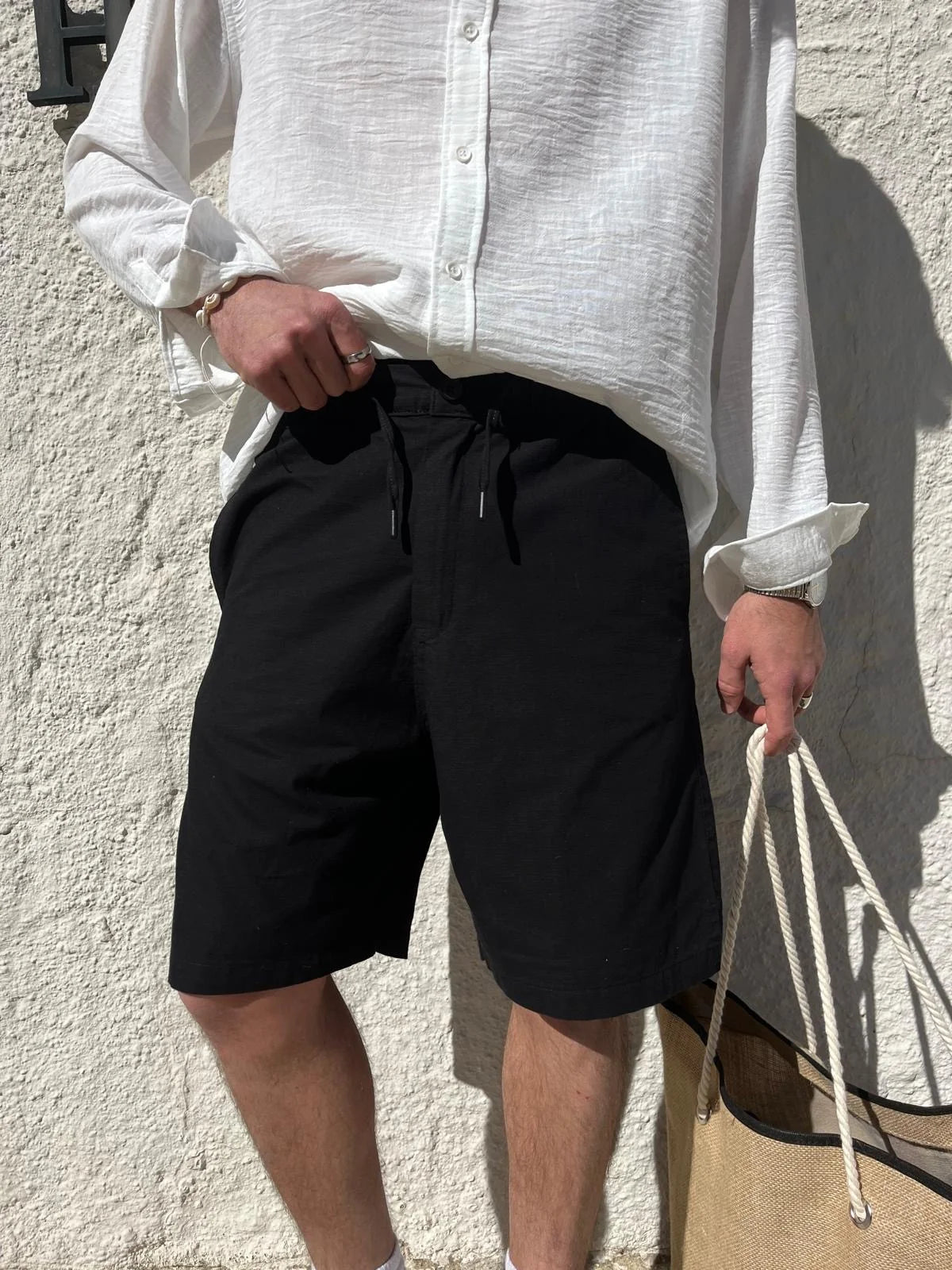 Black Linen Shorts