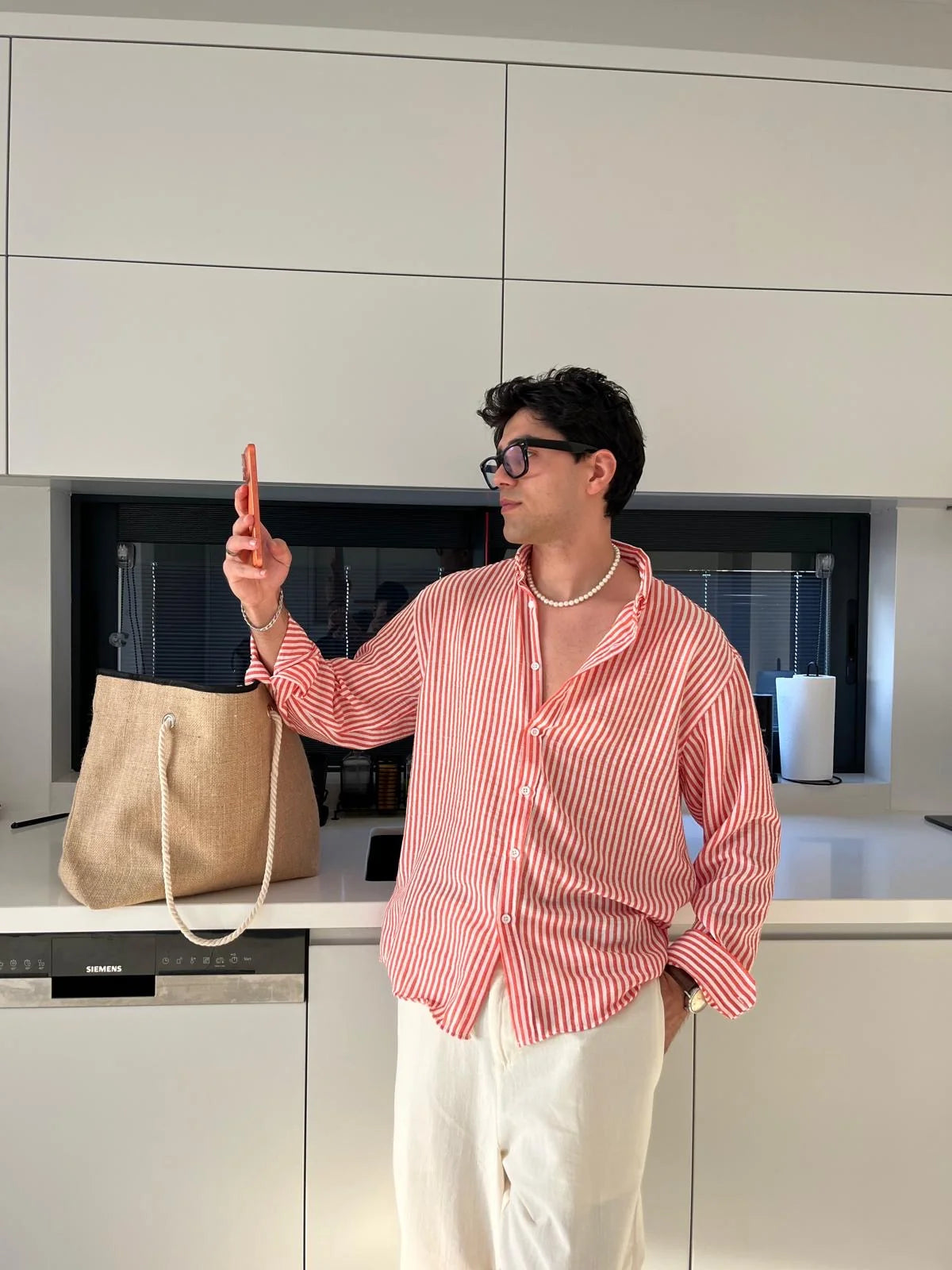 Orange Striped Linen Shirt