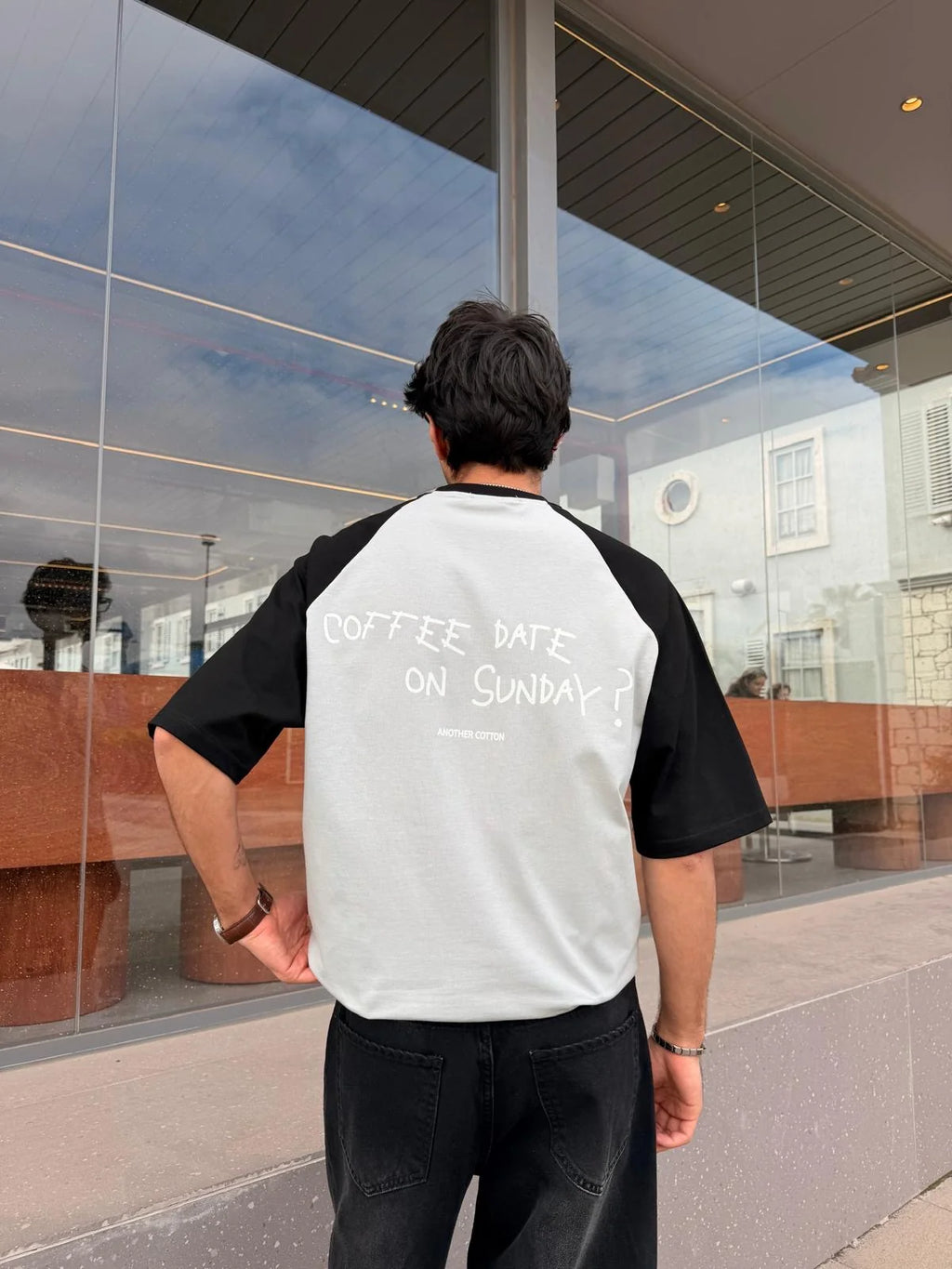 Coffee Date Raglan Sleeve Gray T-Shirt