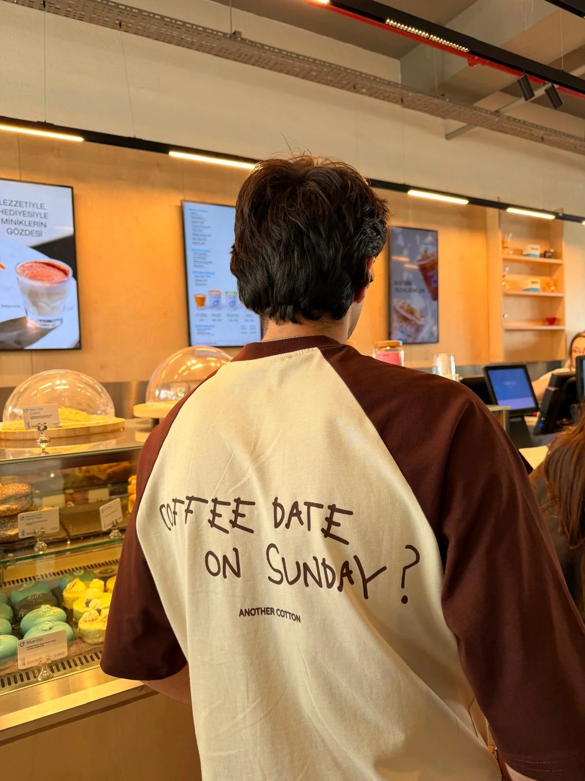 Coffee Date Raglan Sleeve Beige T-Shirt