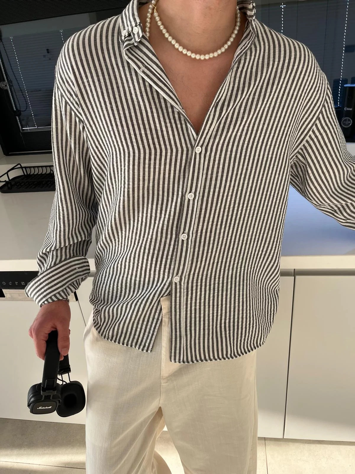 Black Striped Linen Shirt