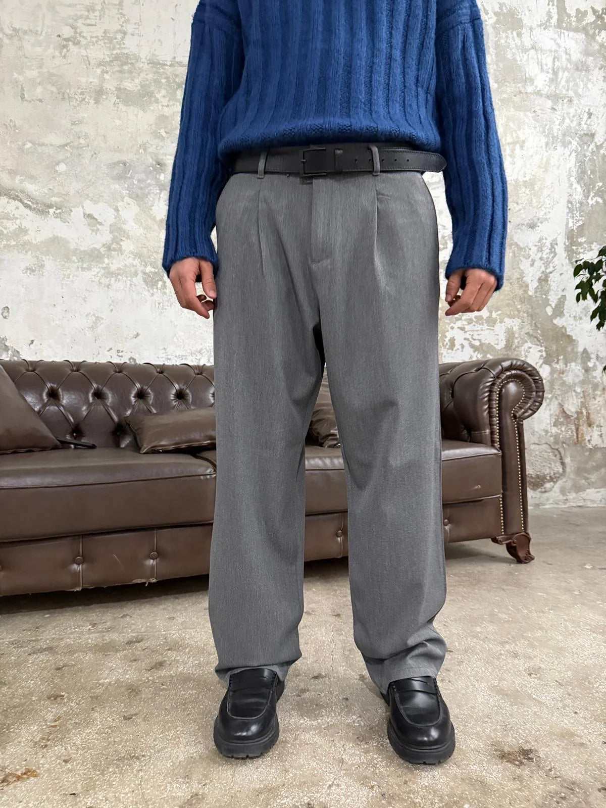 Old Money Grey Fabric Baggy Pants
