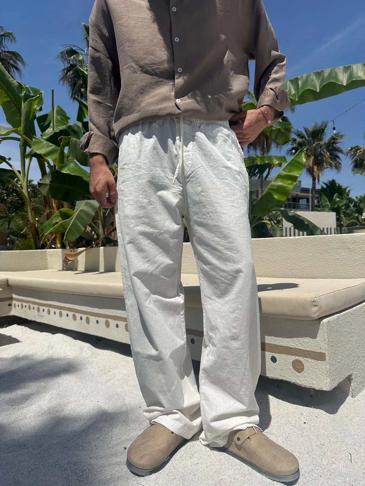 White Linen Baggy Pants