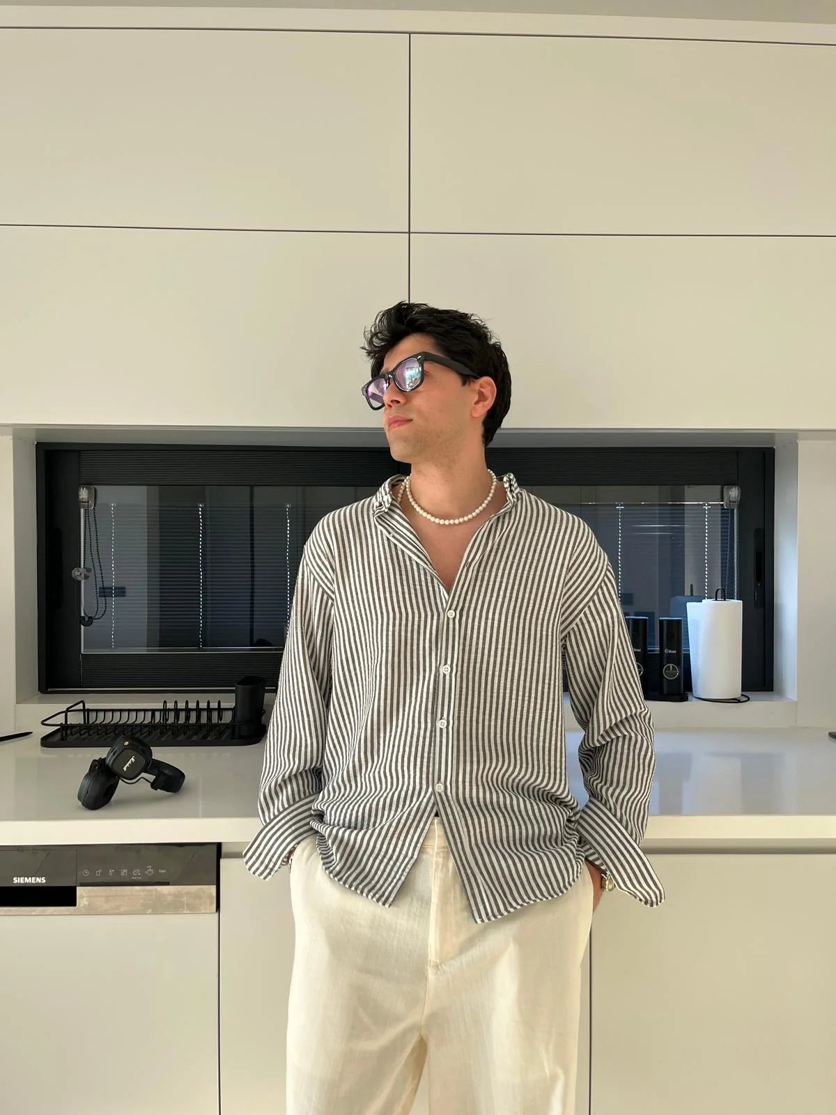 Black Striped Linen Shirt