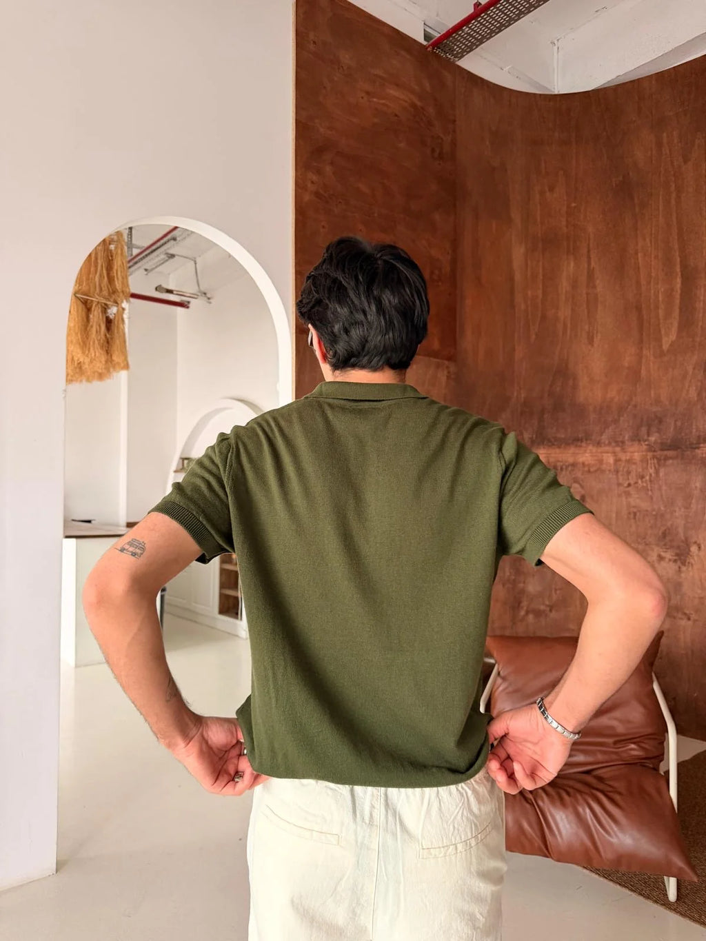 Polo Neck Khaki Basic Knitwear T-Shirt