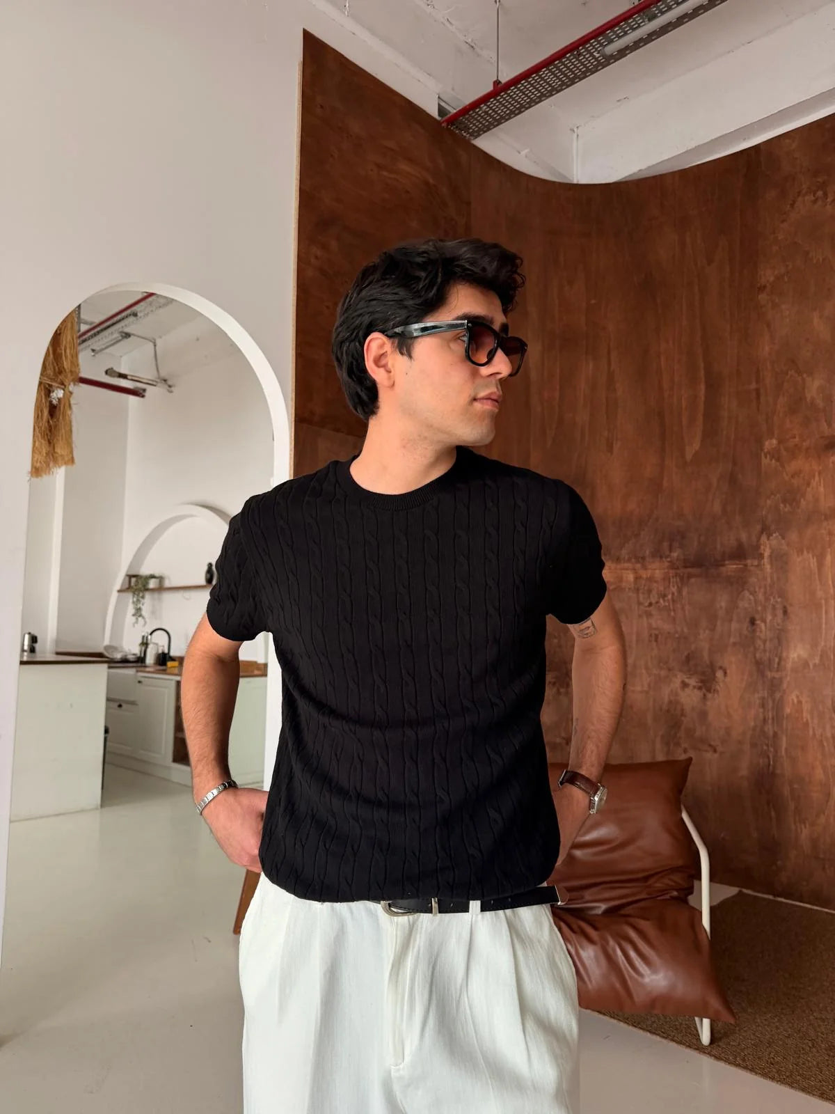 Hair Braid Black Knit T-Shirt