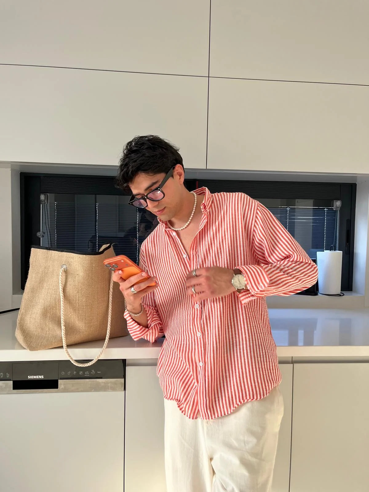 Orange Striped Linen Shirt