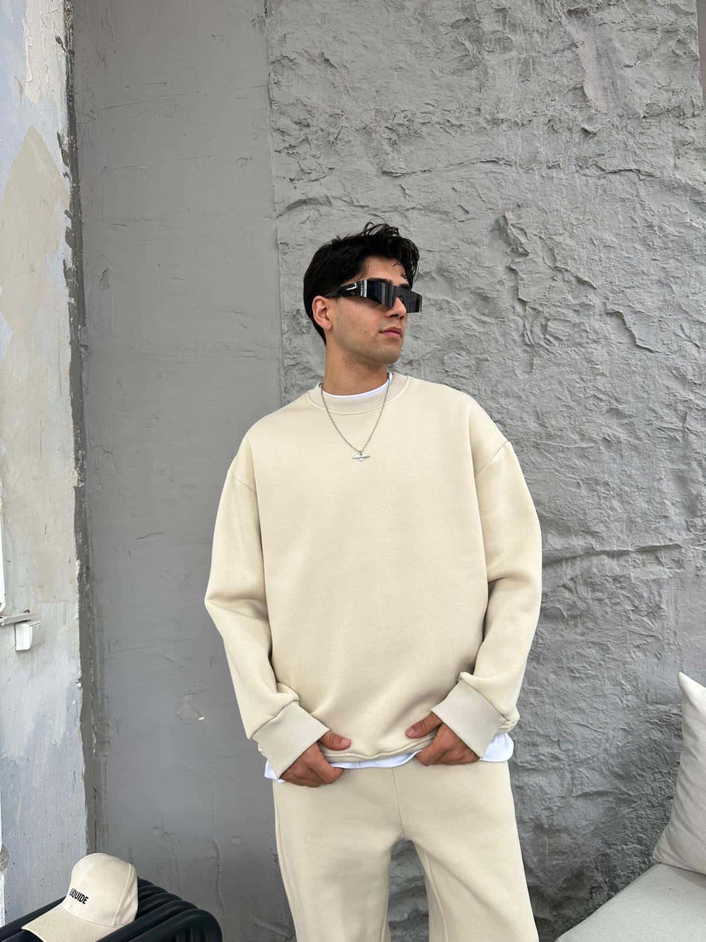Beige Oversized Basic Crewneck