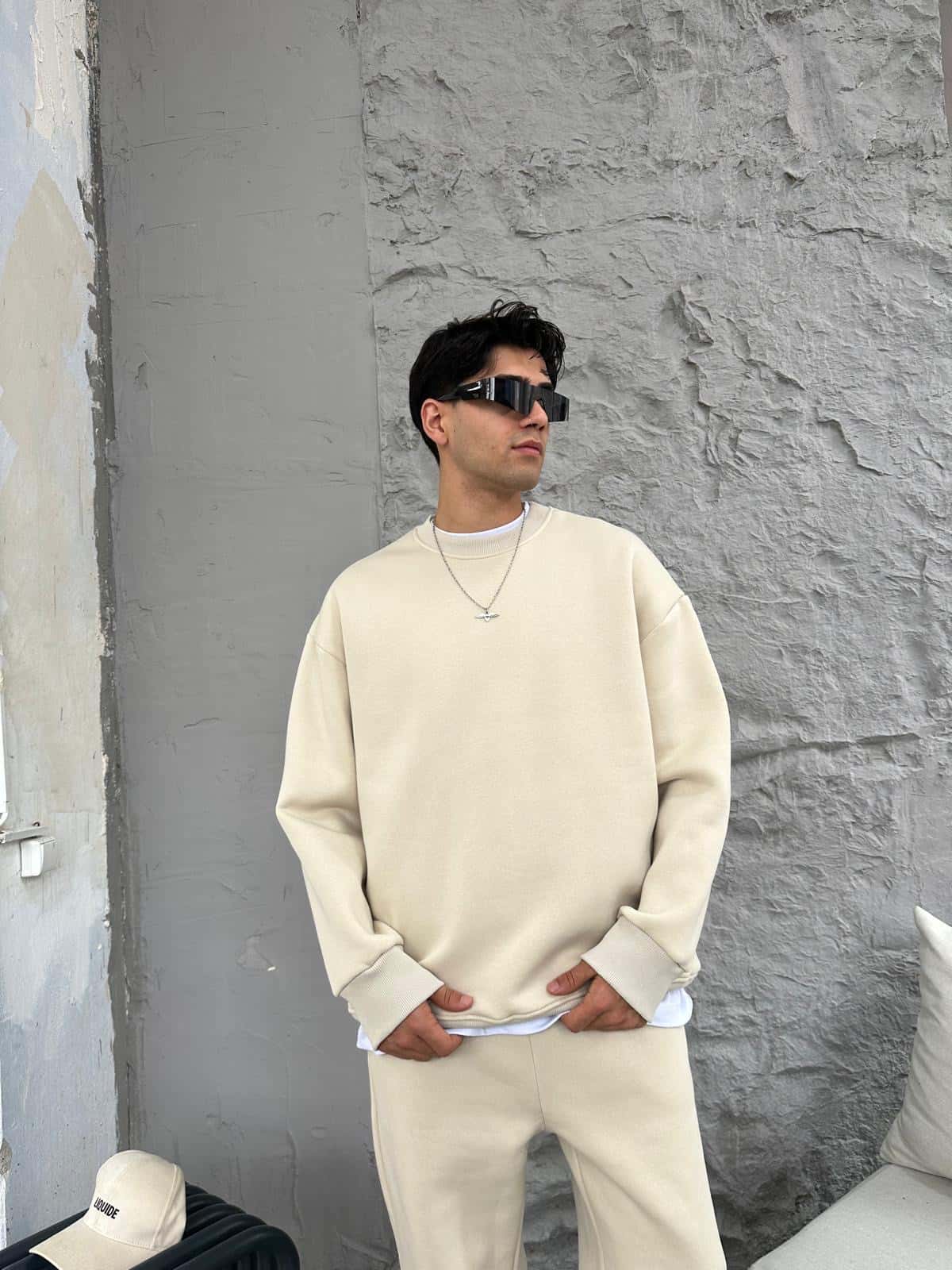 Beige Oversized Basic Crewneck