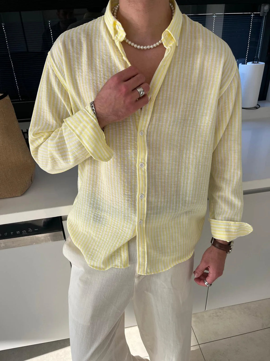 Yellow Striped Linen Shirt