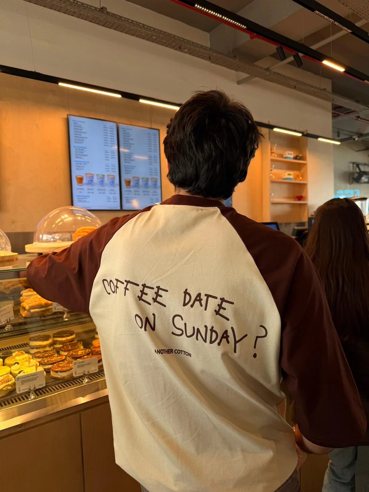 Coffee Date Raglan Sleeve Beige T-Shirt