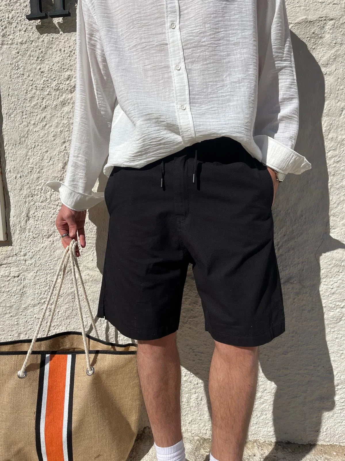 Black Linen Shorts