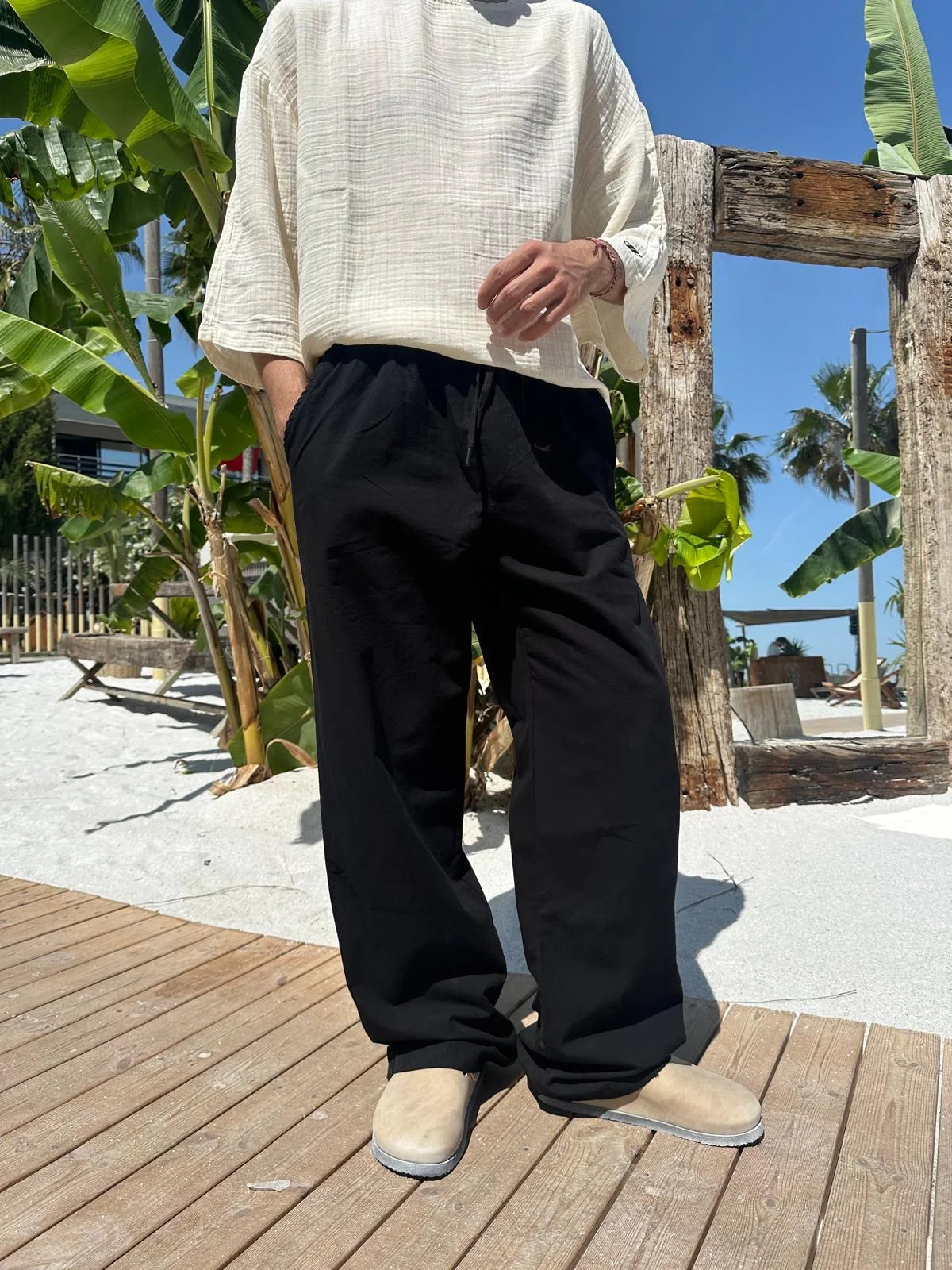 Black Linen Baggy Pants