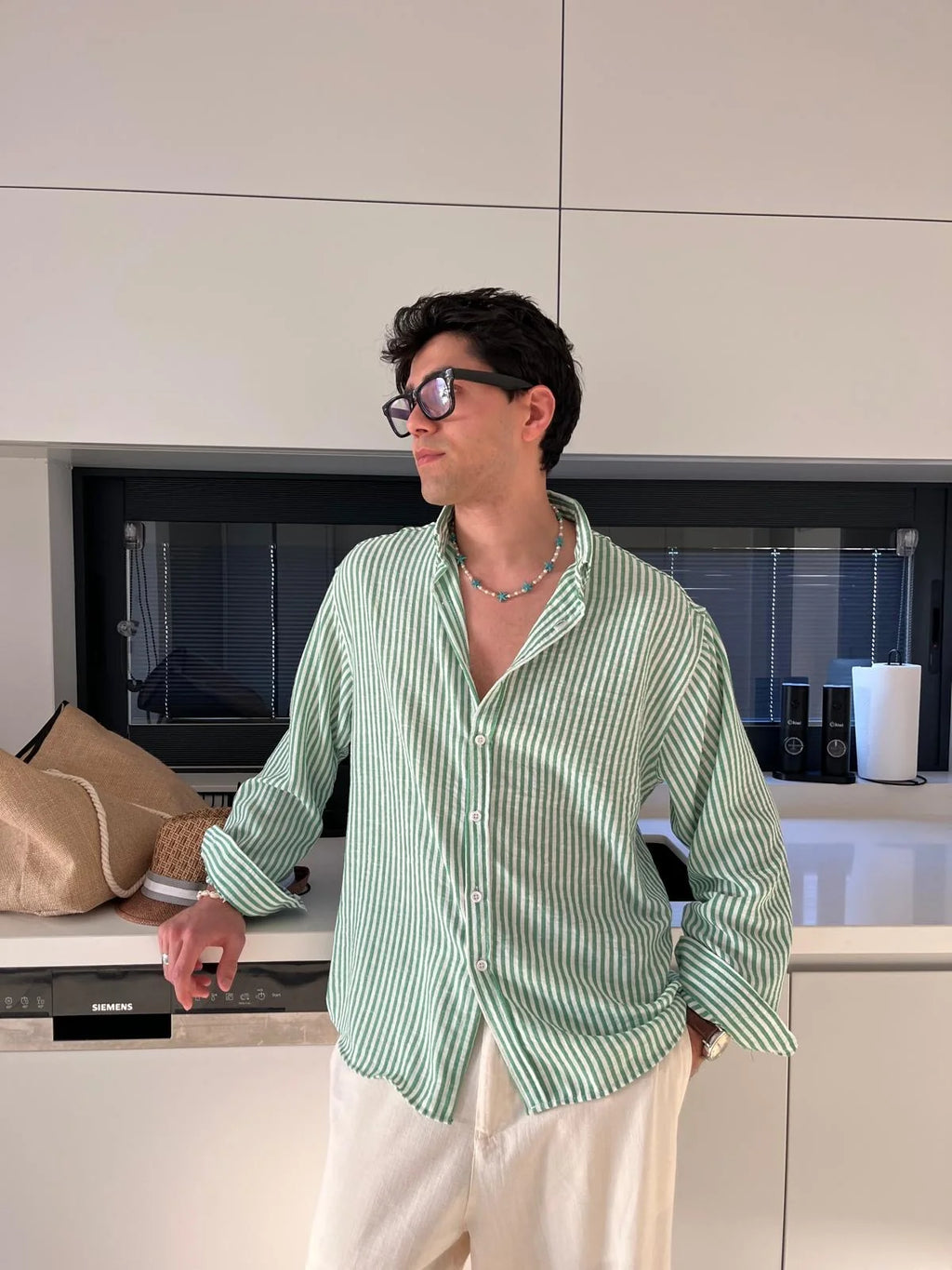 Green Striped Linen Shirt