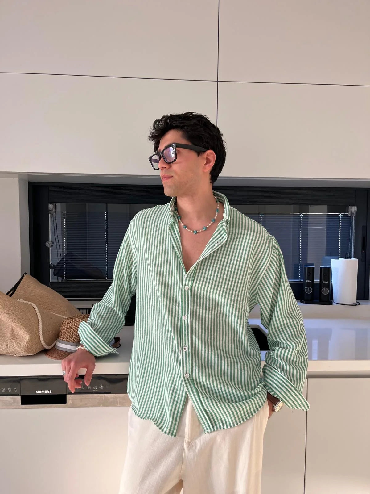 Green Striped Linen Shirt
