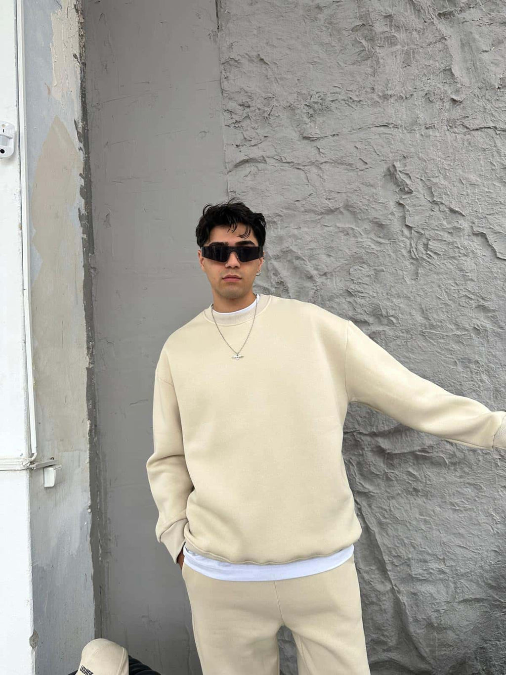 Beige Oversized Basic Crewneck