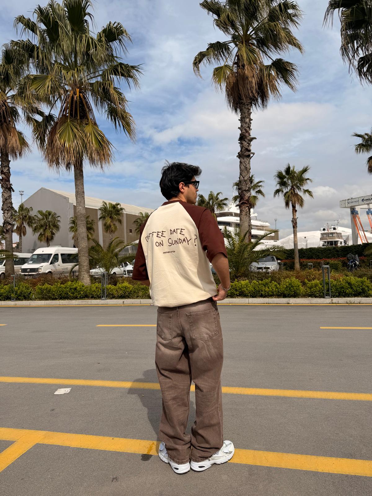 Coffee Date Raglan Sleeve Beige T-Shirt