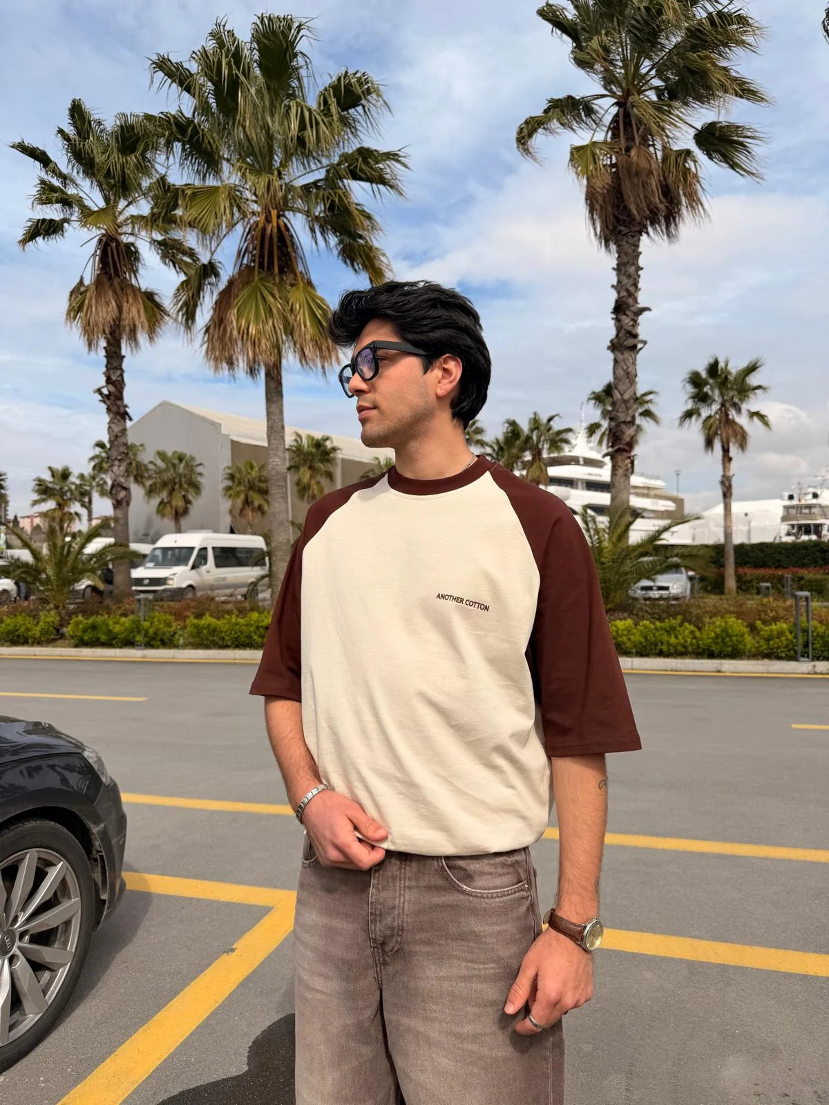 Coffee Date Raglan Sleeve Beige T-Shirt