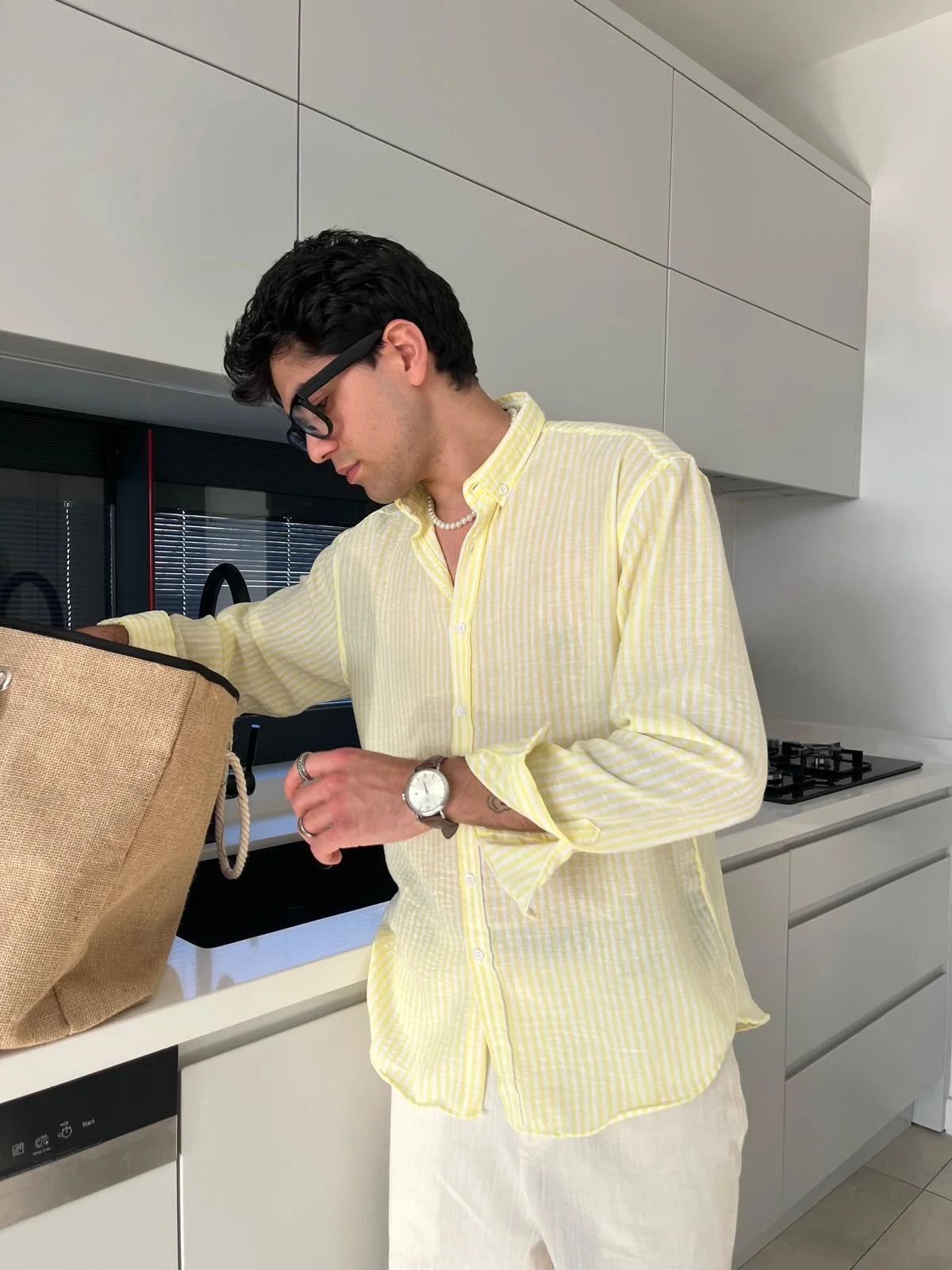 Yellow Striped Linen Shirt