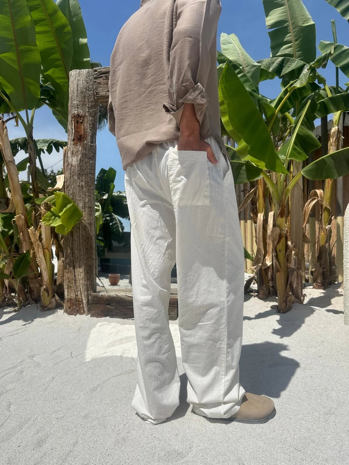 White Linen Baggy Pants