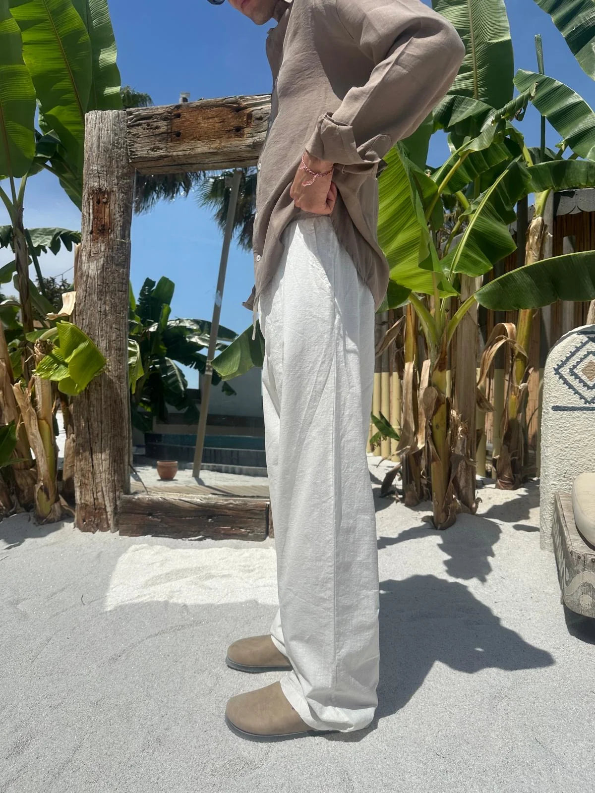 White Linen Baggy Pants