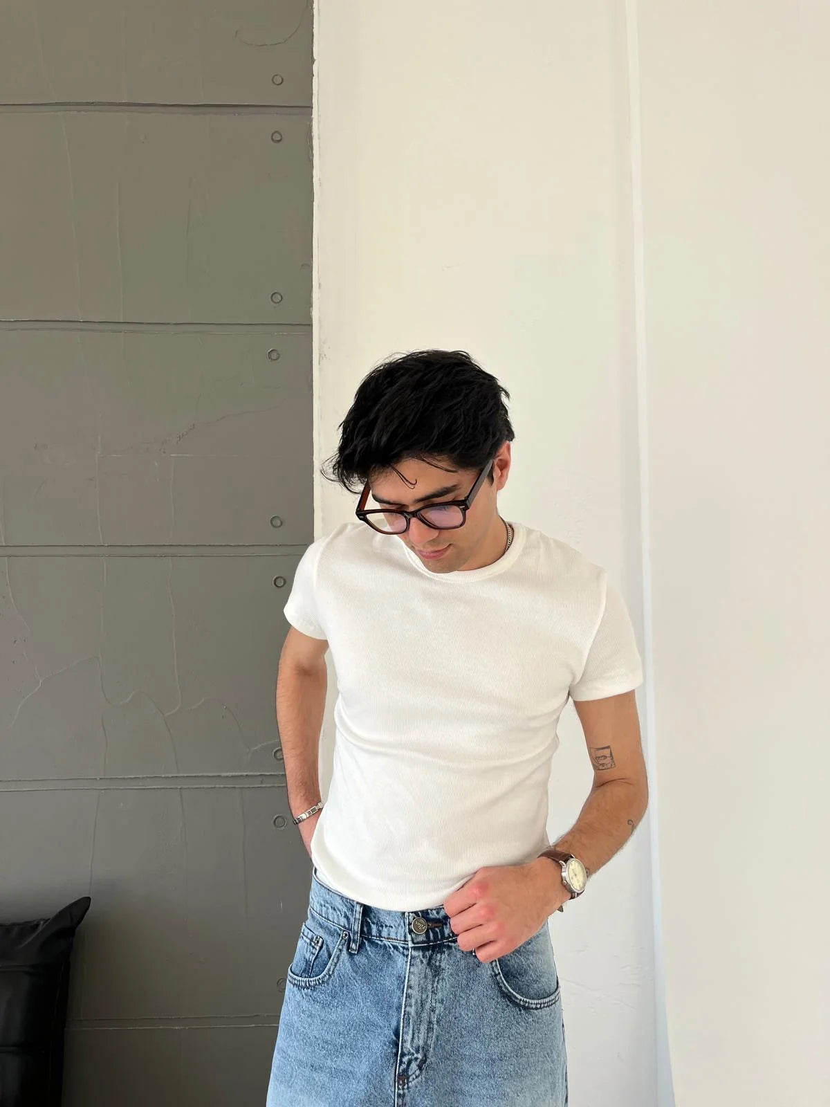 Crew Neck Regular Knit White T-Shirt