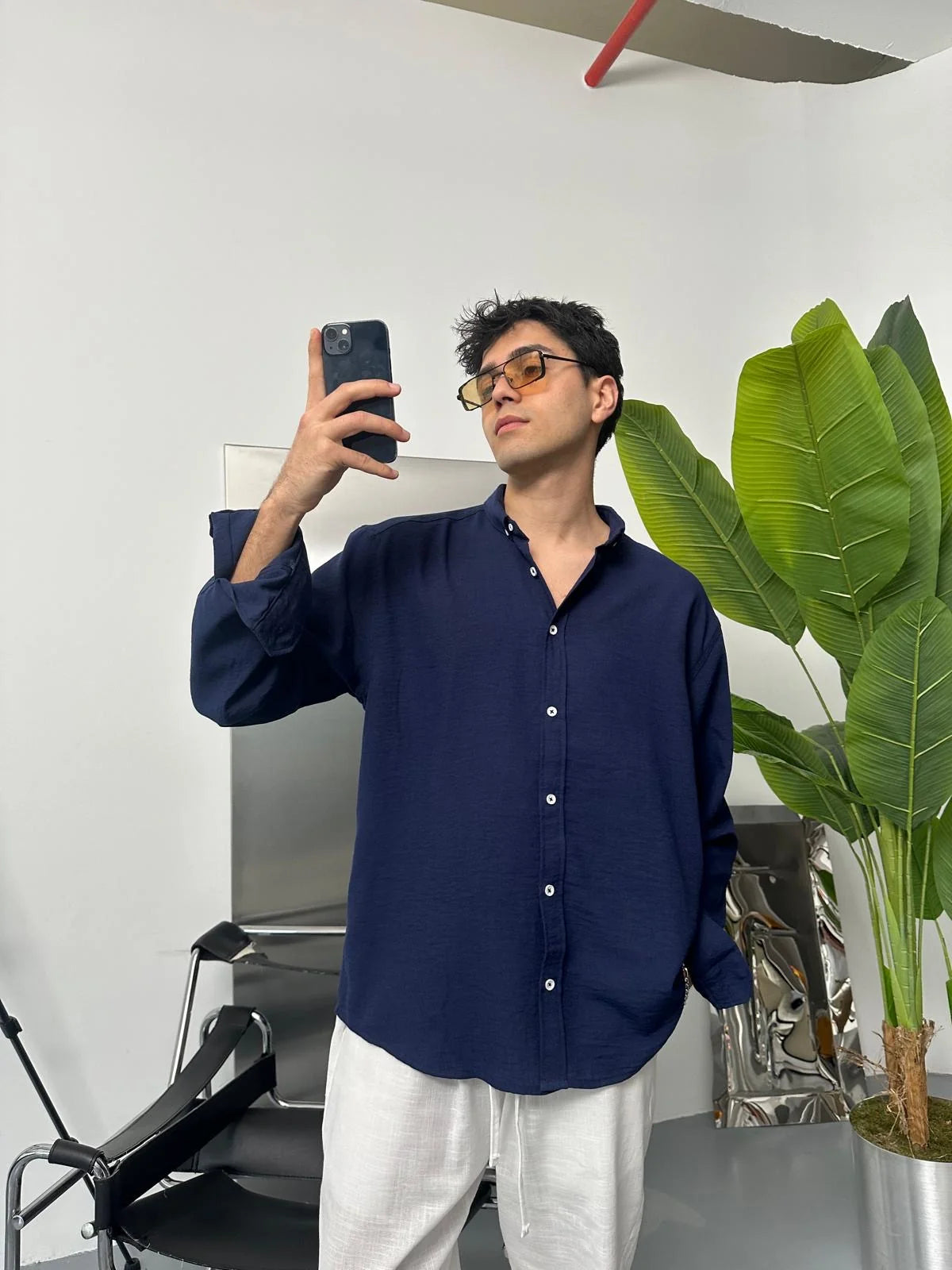 Navy Blue Linen Shirt
