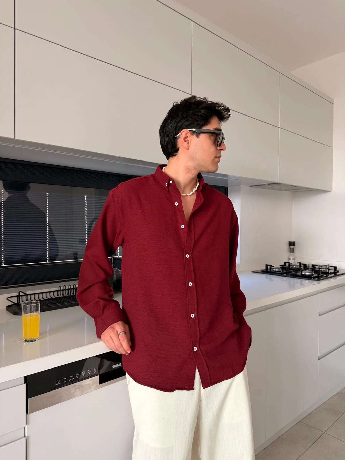 Burgundy Linen Shirt