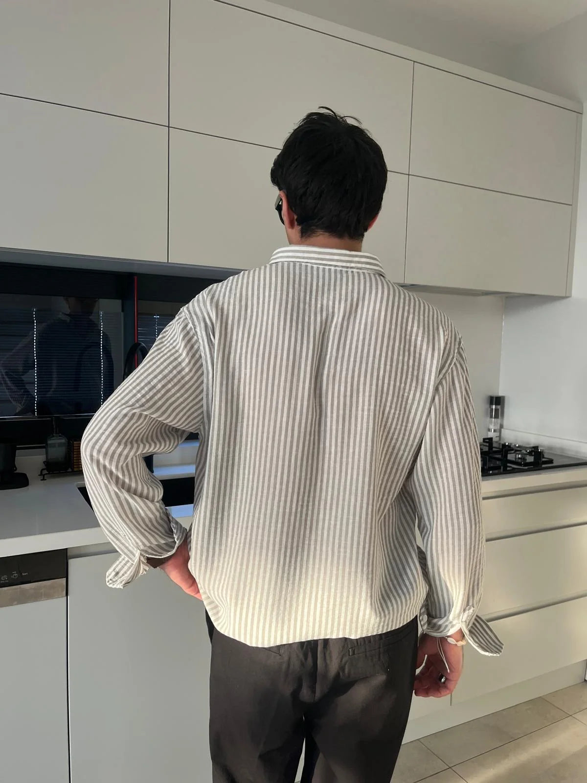 Grey Striped Linen Shirt