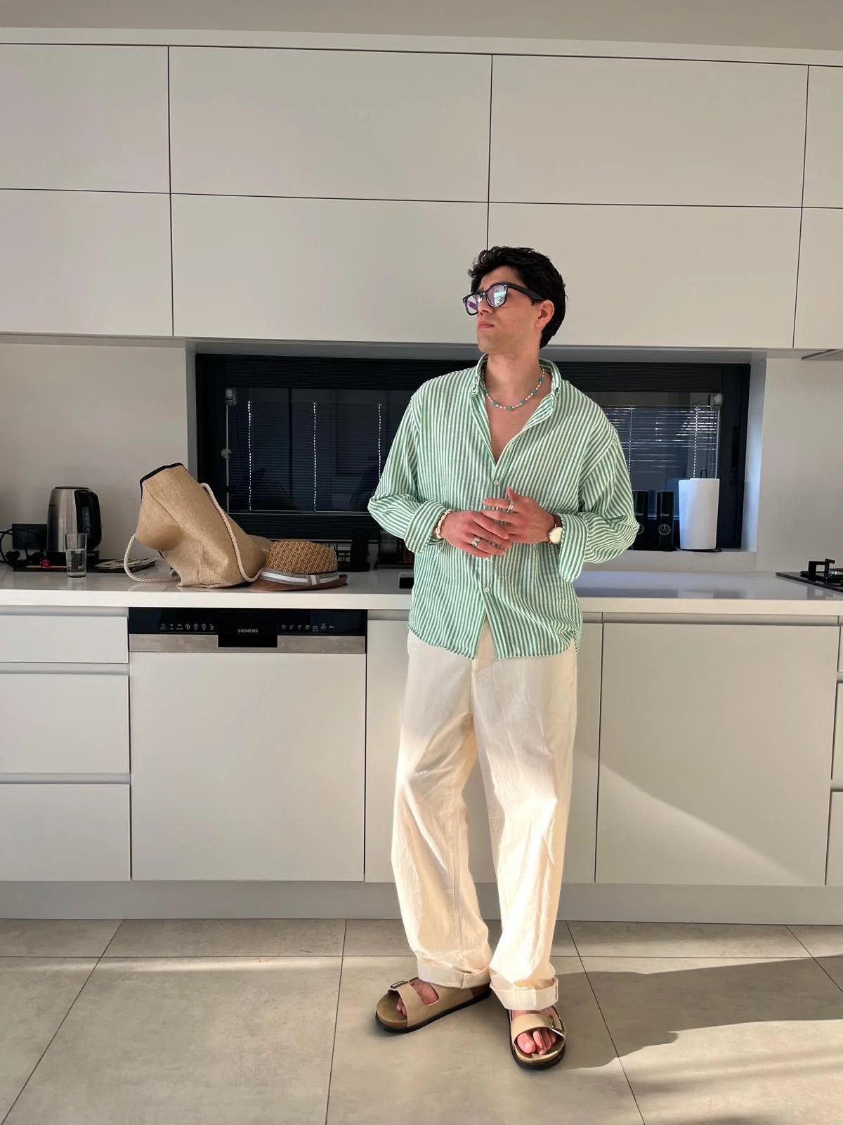 Green Striped Linen Shirt