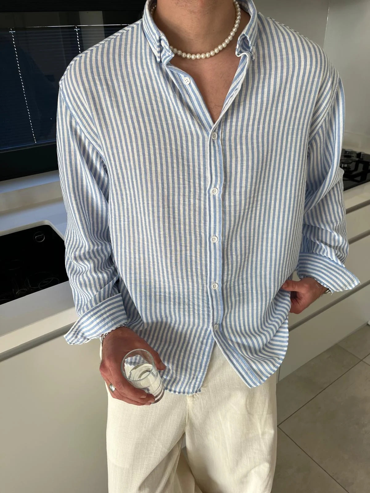 Blue Striped Linen Shirt