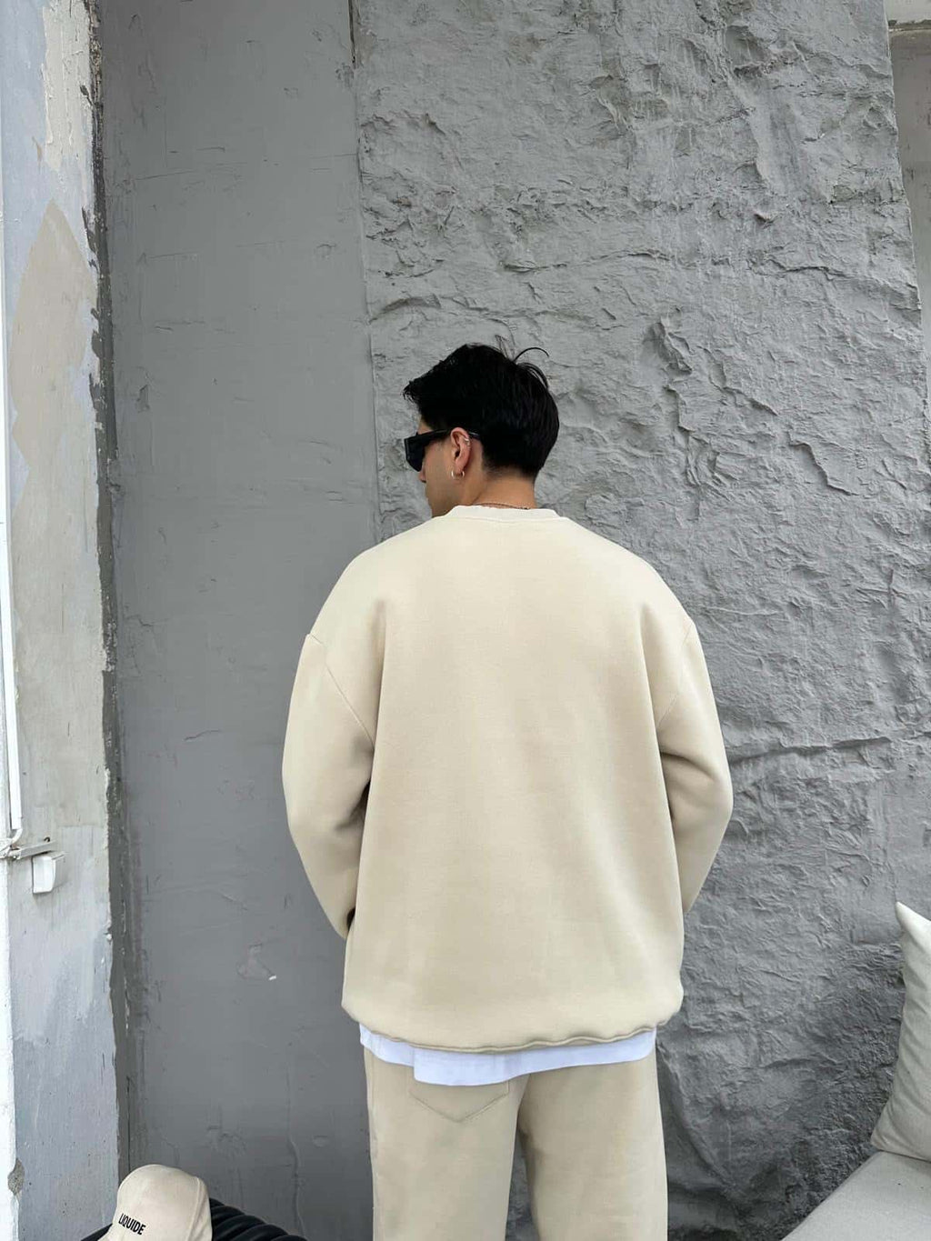 Beige Oversized Basic Crewneck