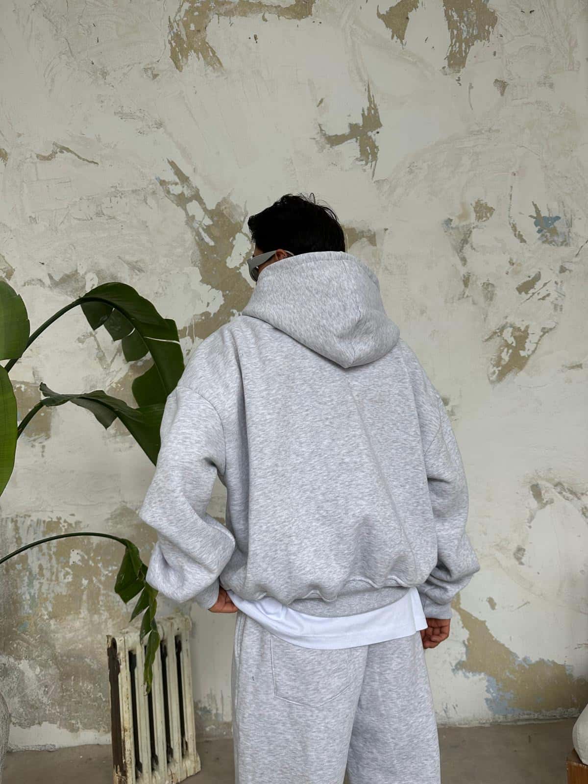 Gray Oversized Basic Full Zipper