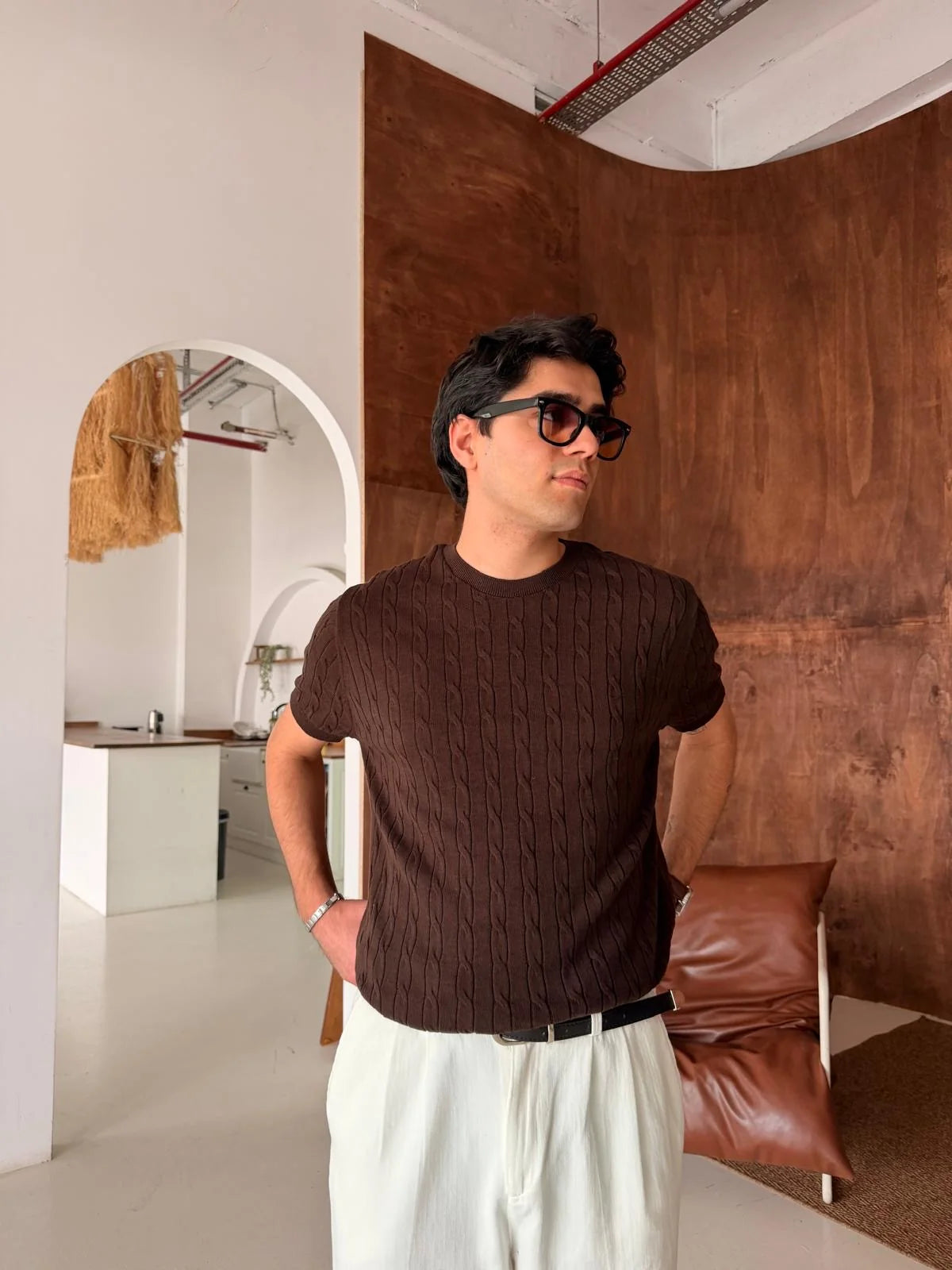 Hair Braid Coffee Knit T-Shirt