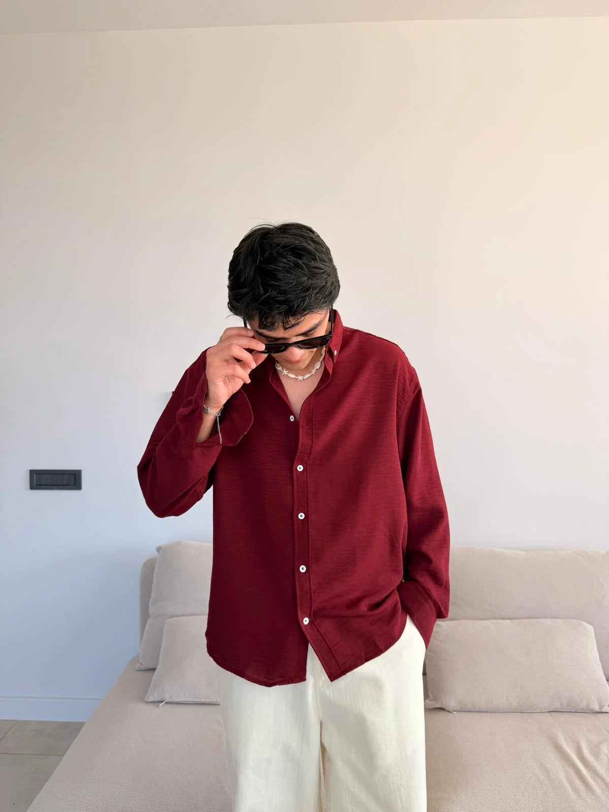 Burgundy Linen Shirt