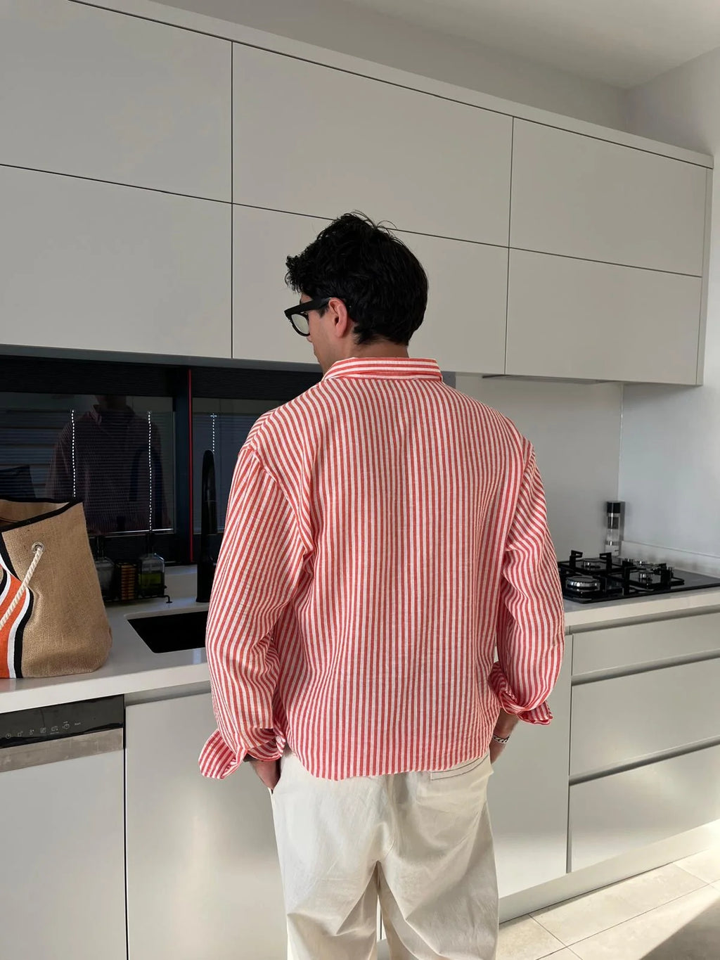 Orange Striped Linen Shirt