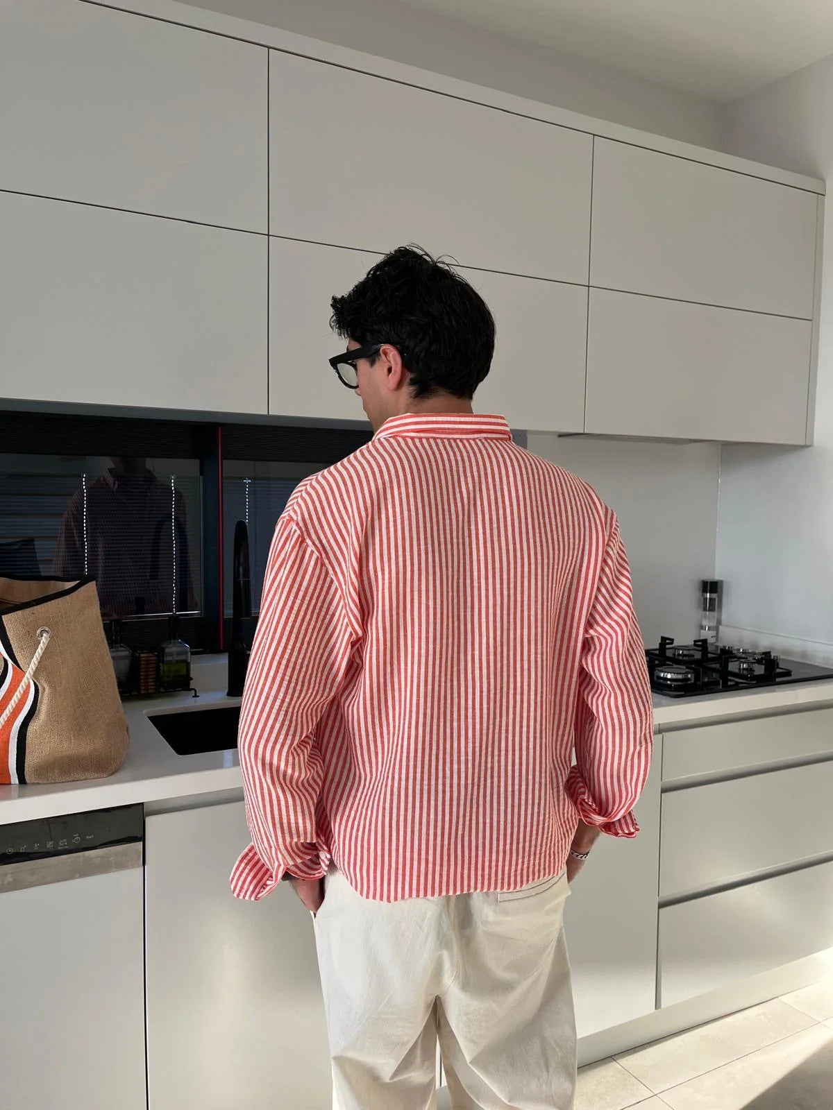 Orange Striped Linen Shirt