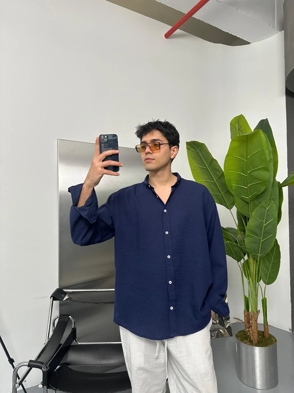 Navy Blue Linen Shirt