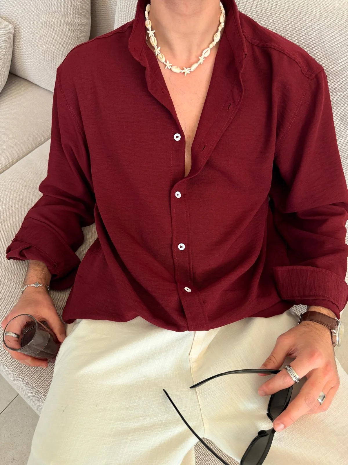 Burgundy Linen Shirt
