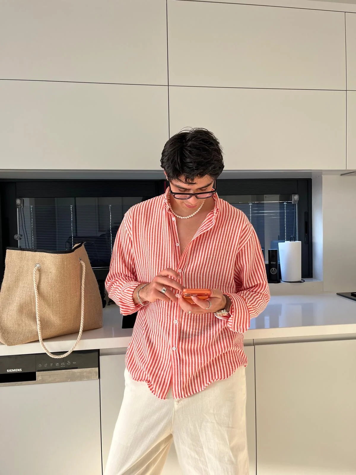 Orange Striped Linen Shirt
