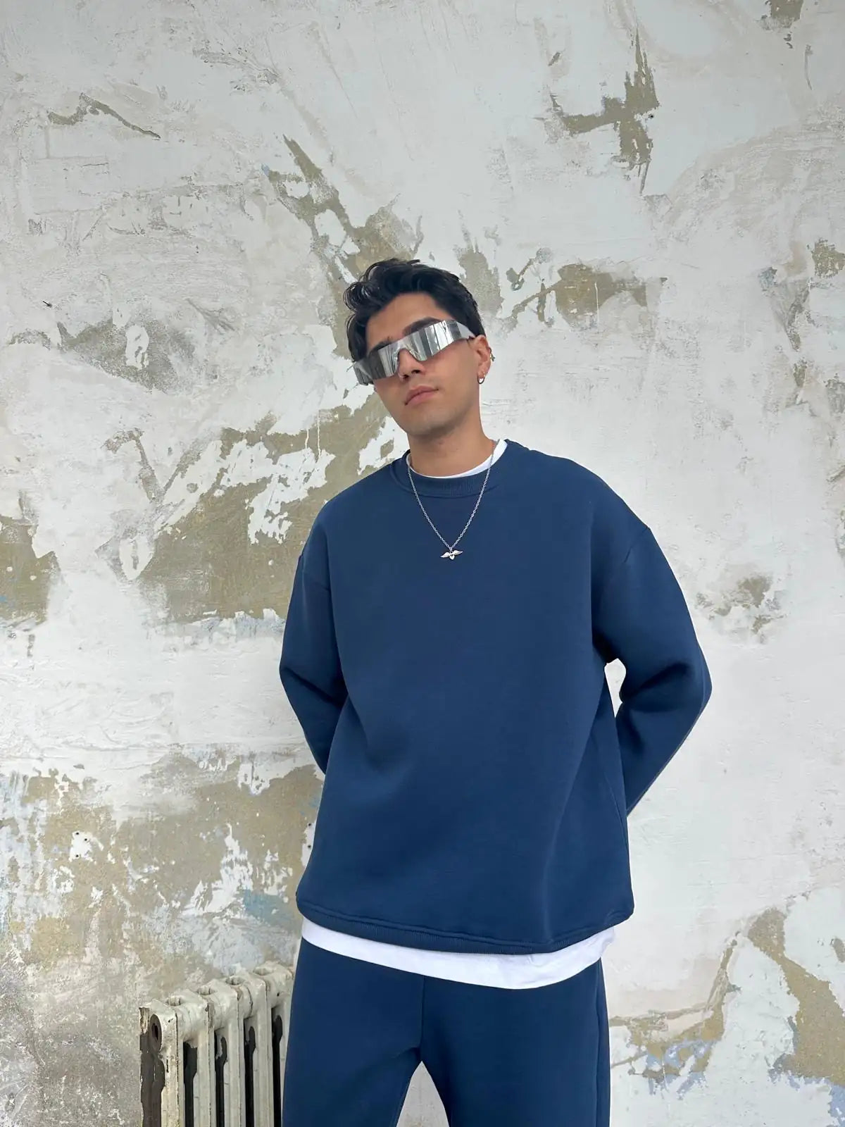 Essential Tracksuit Crewneck/Sweatpants Set - Indigo