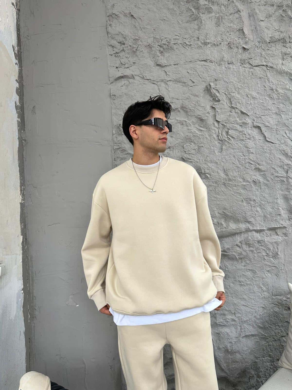 Beige Oversized Basic Crewneck