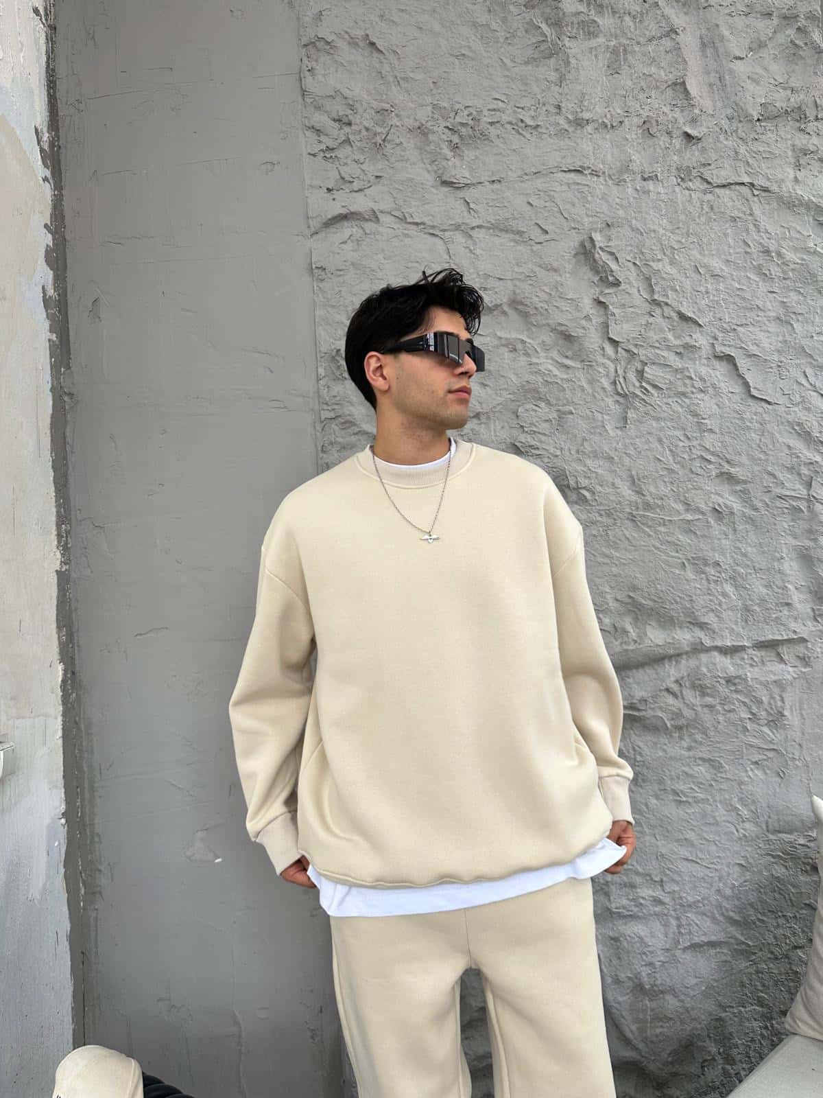 Beige Oversized Basic Crewneck