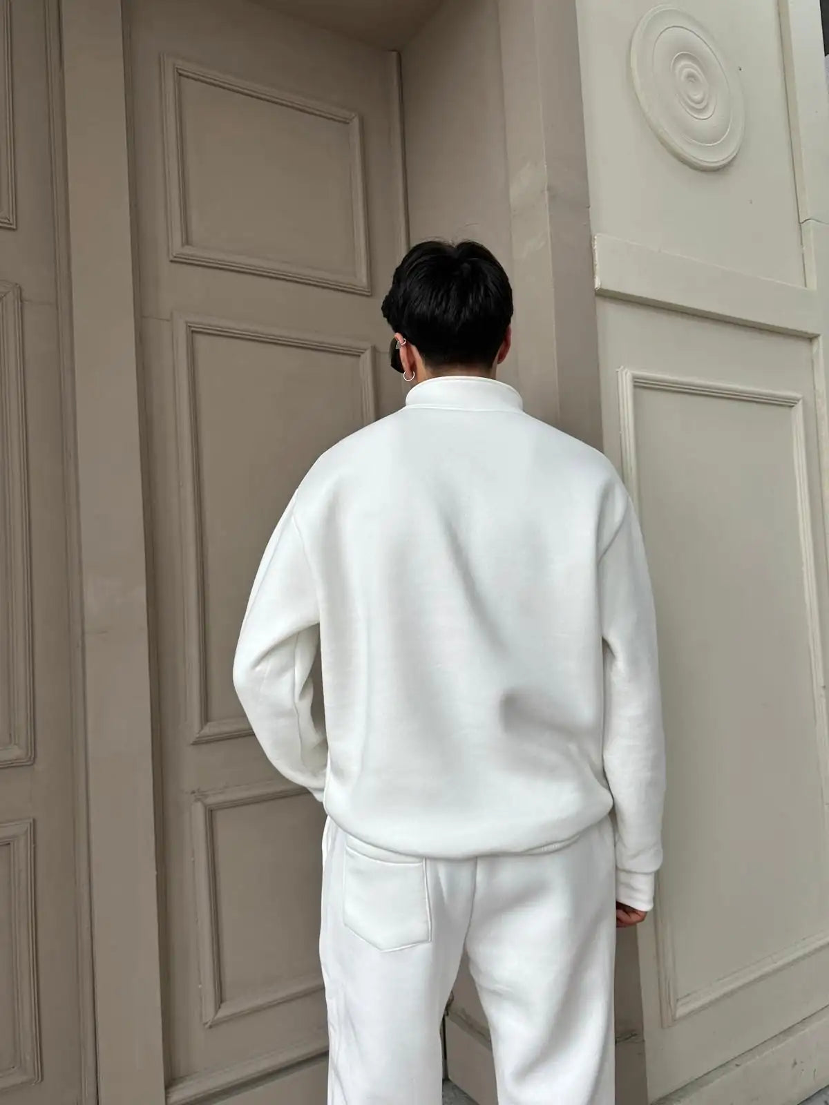 White Oversized Basic Half Zipper