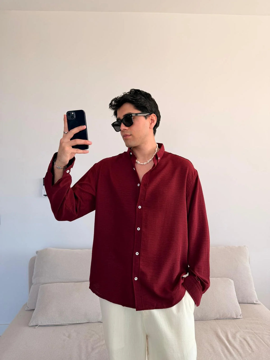 Burgundy Linen Shirt