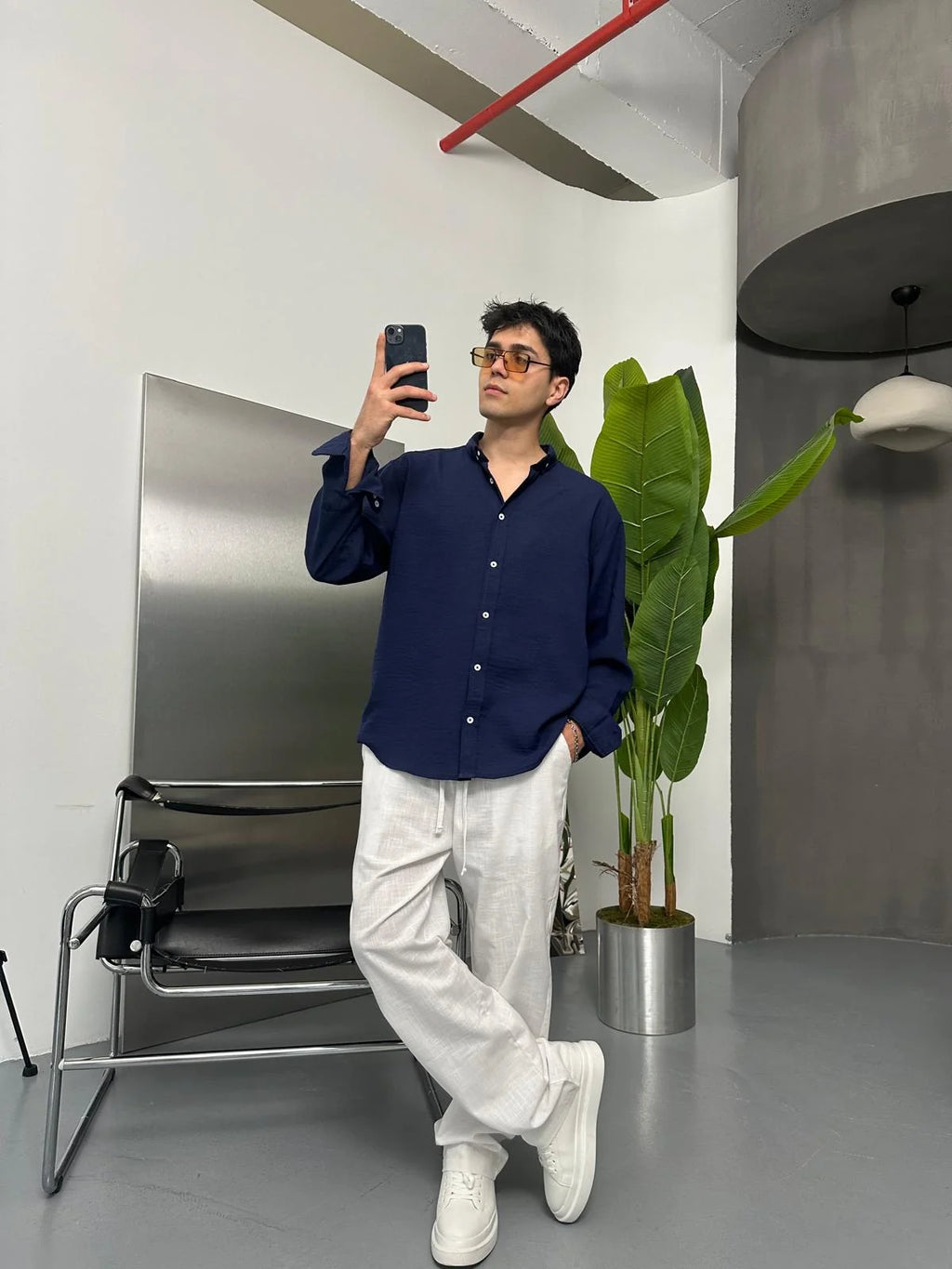 Navy Blue Linen Shirt