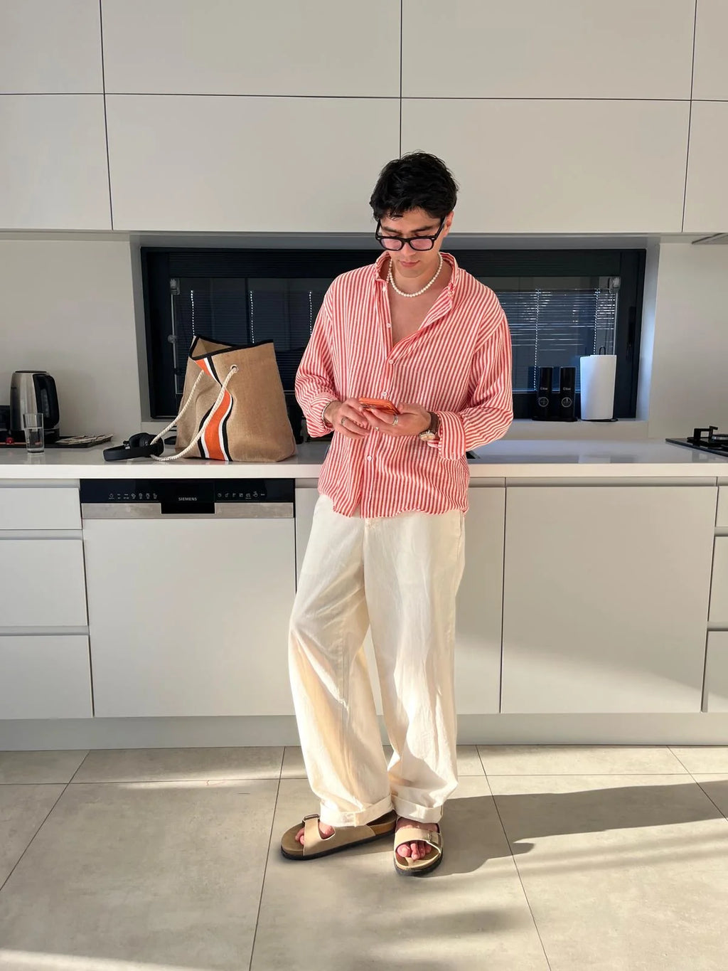 Orange Striped Linen Shirt