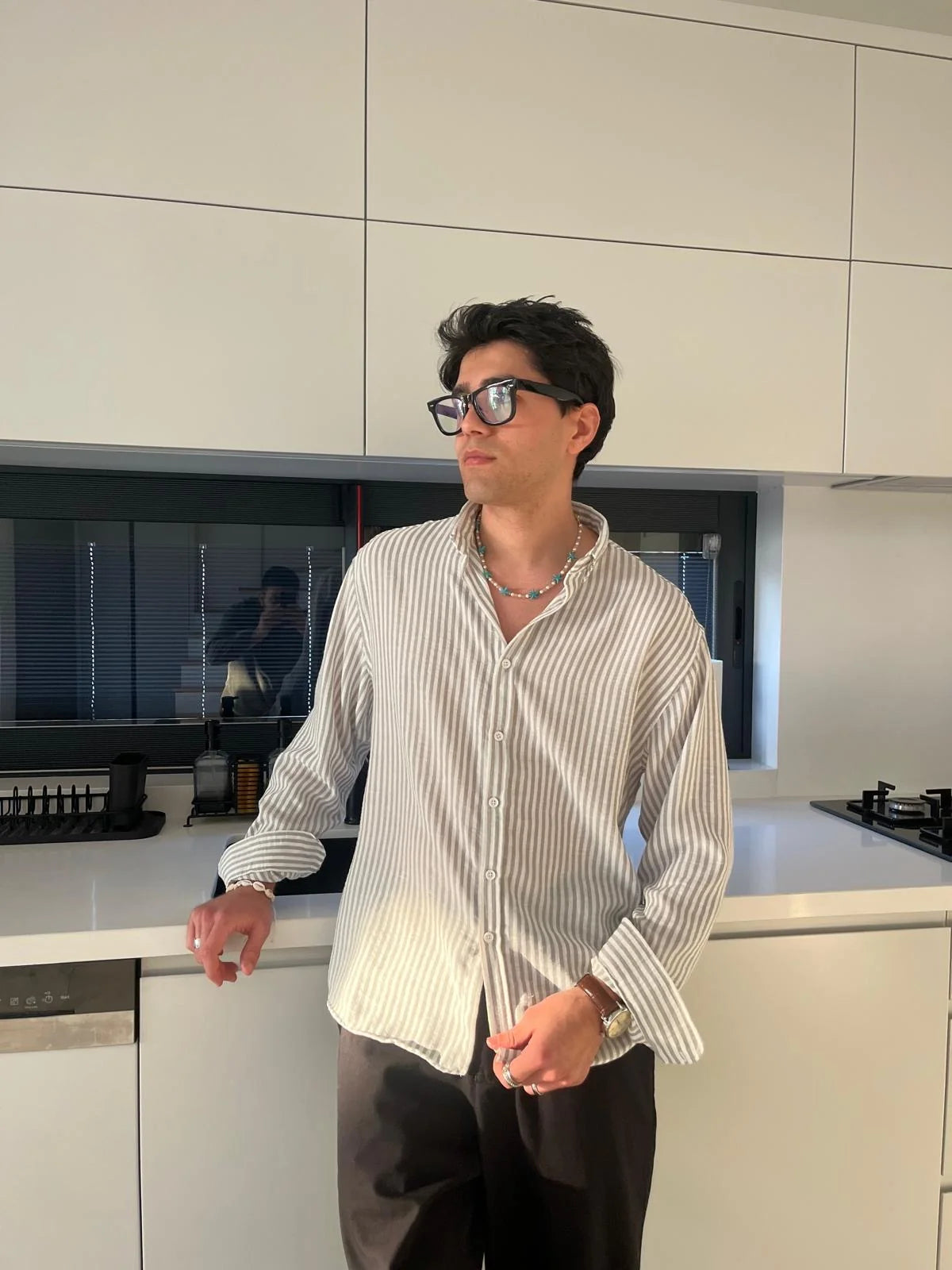 Grey Striped Linen Shirt